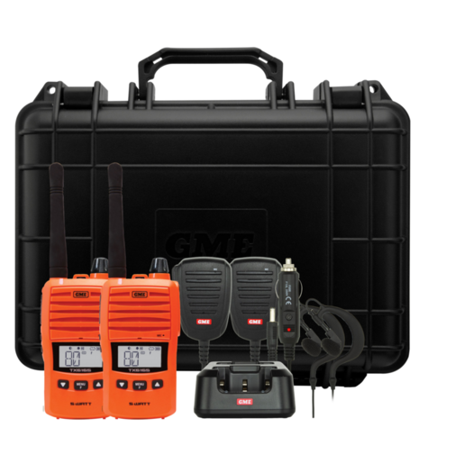 GME UHF CB Handheld Radio With Accessories Orange Twin Pack 5/1 Watt