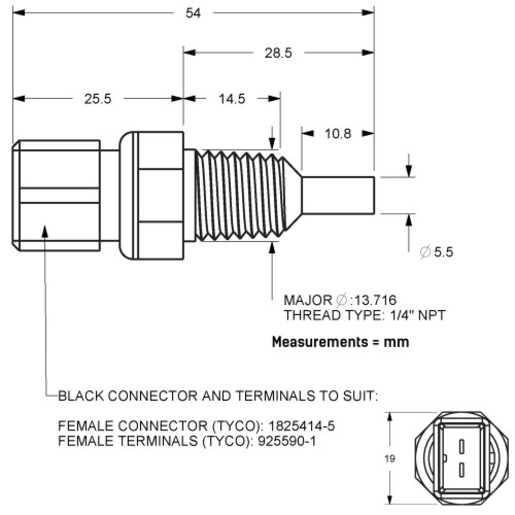 Davies Craig Sensor Coolant Temperature 1/4 NPT - 18415